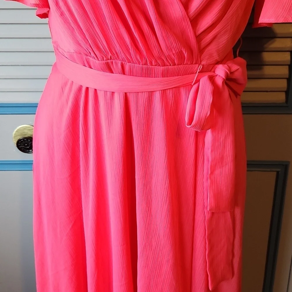 DKNY Pink Wrap Style Dress with Flowy Sleeves - Picture 4 of 12